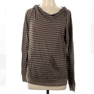 Three Dots Brown Striped Hooded Long Sleeve Shirt Large Supima Cotton